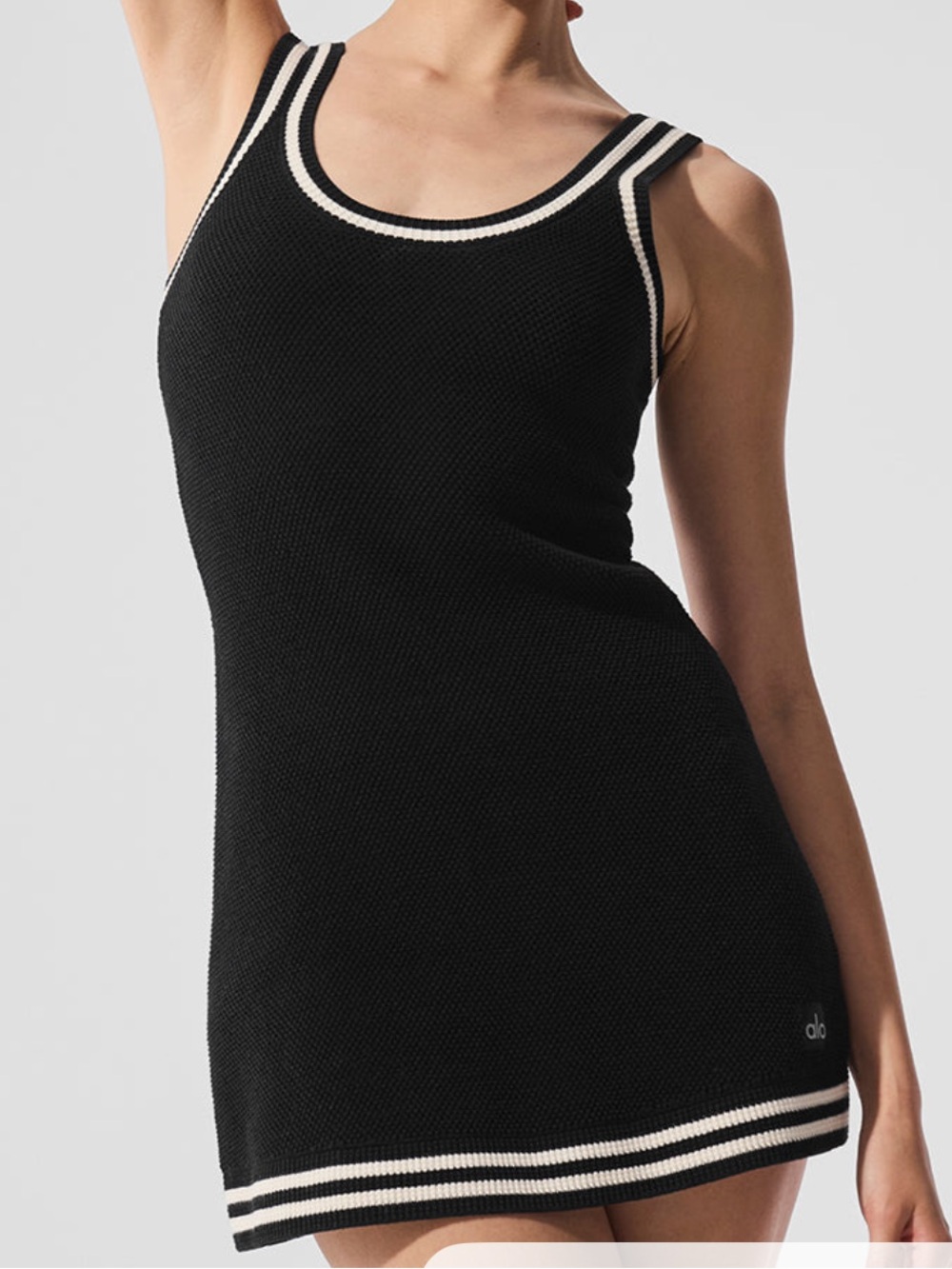 ALO Yoga Black Knit Tank Dress with White Trim